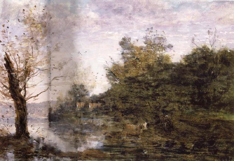 Jean Baptiste Camille  Corot a the vaquero on the Riverbank China oil painting art
